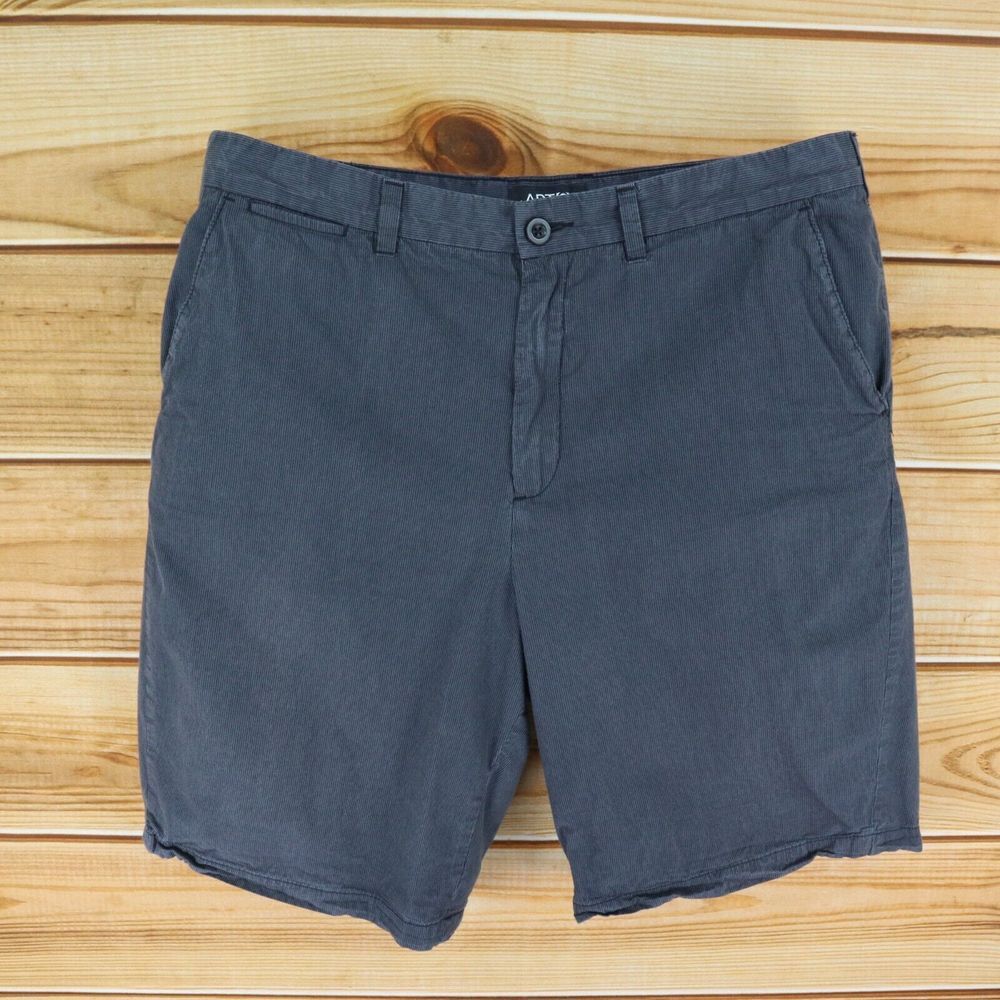 Apt. 9 Shorts Mens Size 40 Gray Striped 100% Cotton Pockets Chinos Flat Front‎